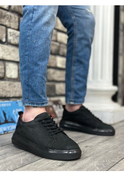 BA0336 Içi Dışı Nubuk Deri Siyah Tabanlı Bağcıklı Casual Erkek Ayakkabı
