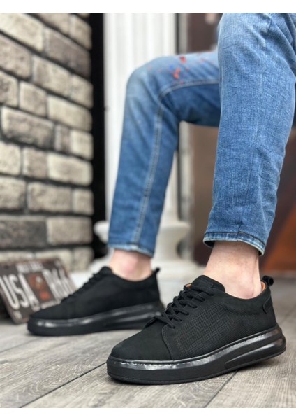 BA0336 Içi Dışı Nubuk Deri Siyah Tabanlı Bağcıklı Casual Erkek Ayakkabı