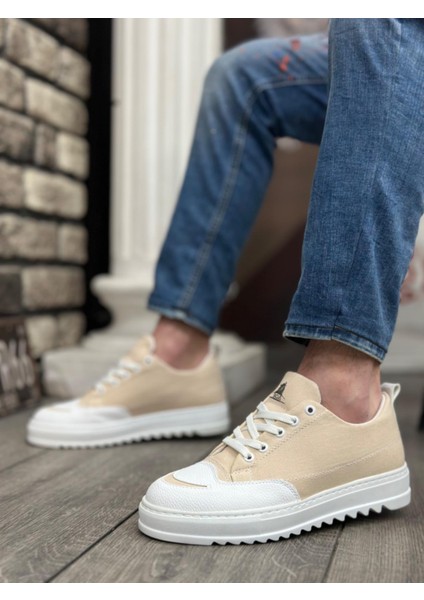 BA0328 Boa Kalın Yüksek Taban Smile Desenli Krem Spor Erkek Ayakkabı fiyatları