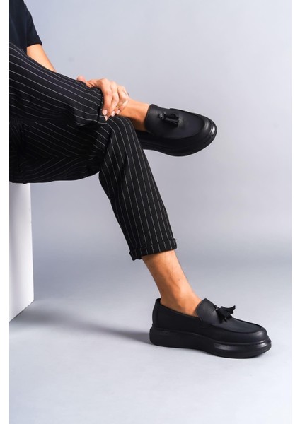 SLW154 Blaze Bağcıksız Püsküllü Cilt Erkek Günlük Spor Klasik Ayakkabı Cst - Siyah modelleri