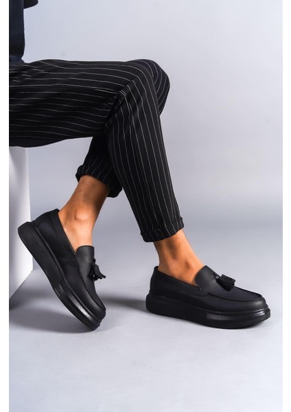 SLW154 Blaze Bağcıksız Püsküllü Cilt Erkek Günlük Spor Klasik Ayakkabı Cst - Siyah fırsatları