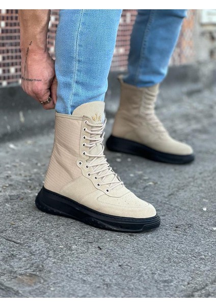 WG012 Bej Kömür Süet Uzun Bağcıklı Bot