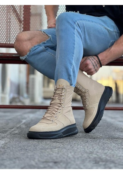 WG012 Bej Kömür Süet Uzun Bağcıklı Bot modelleri