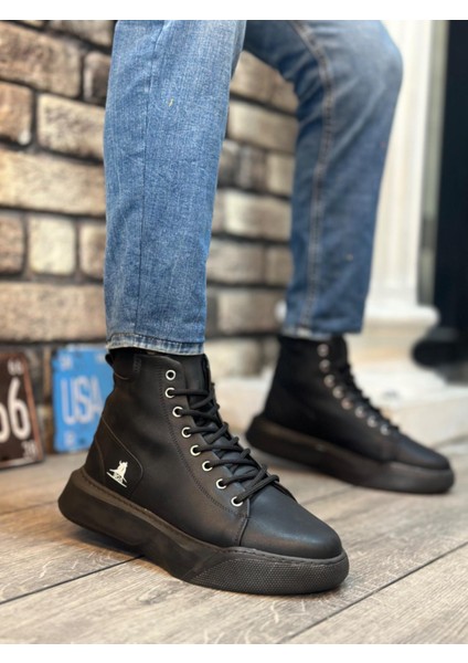 BA0155 Bağcıklı Erkek Yüksek Taban Siyah Spor Bot