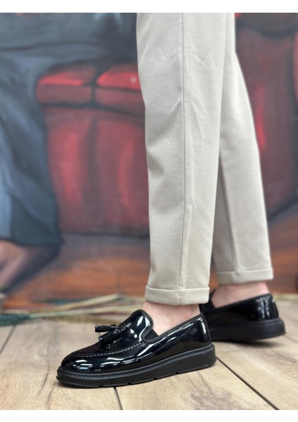 BA0005 Bağcıksız Yüksek Taban Siyah Rugan Klasik Püsküllü Corcik Erkek Ayakkabısı fiyatları