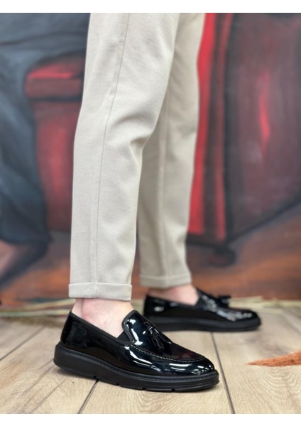 BA0005 Bağcıksız Yüksek Taban Siyah Rugan Klasik Püsküllü Corcik Erkek Ayakkabısı modelleri