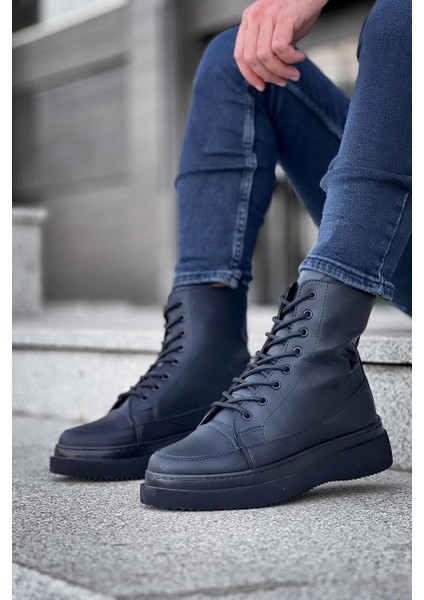 KB-0991 Kuback Siyah Cilt Siyah Yüksek Taban Bağcıklı Postal Bot modelleri