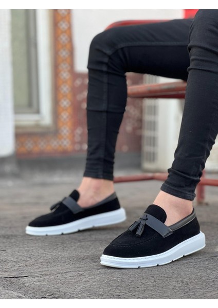 BA0005 Bağcıksız Yüksek Taban Siyah Beyaz Taban Cilt Kemerli Klasik Püsküllü Corcik Erkek Ayakkabı fiyatları