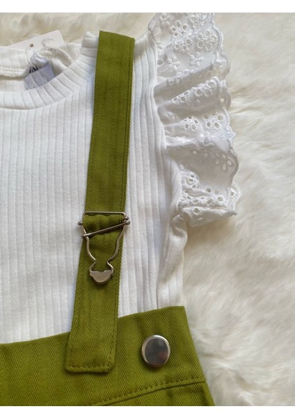 Dantel Kollu Üst ve Salopetli Kız Çocuk Takımı modelleri