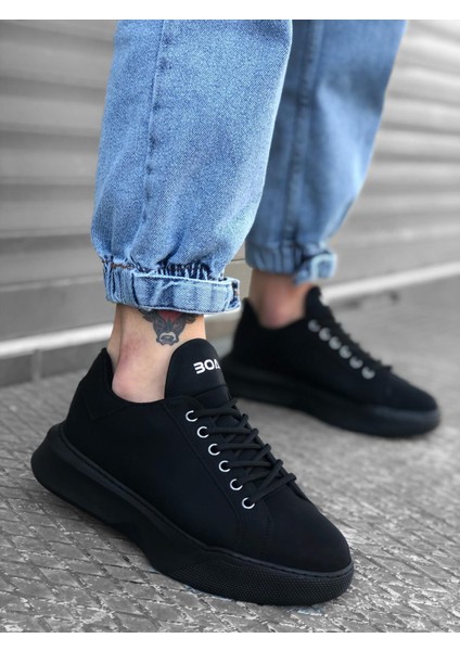 BA0161 Bağcıklı Erkek Yüksek Taban Siyah Spor Ayakkabı fiyatları