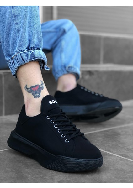 BA0161 Bağcıklı Erkek Yüksek Taban Siyah Spor Ayakkabı modelleri