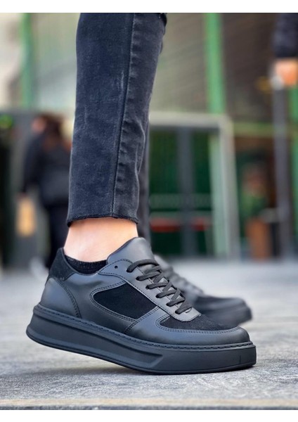 Kb-X8 Kuback Siyah Cilt Siyah Süet Detaylı Siyah Yüksek Taban Günlük Spor Ayakkabı modelleri