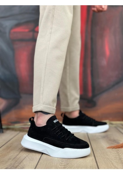 BA0332 Merdiven Desen Bağcıklı Erkek Yüksek Taban Siyah Süet Beyaz Taban Spor Ayakkabı fiyatları