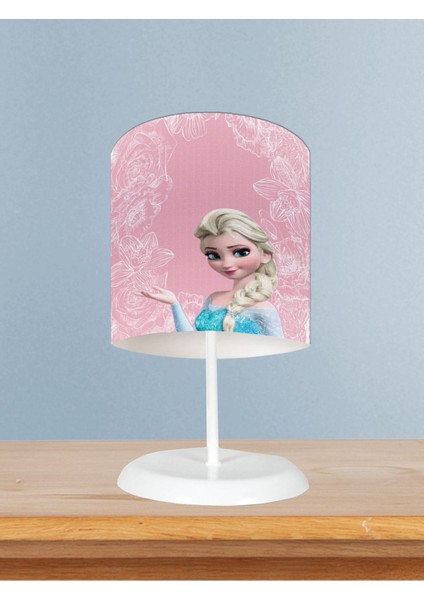 Bebek ve Çocuk Odası Motifli Elsa Desenli Pembe Abajur