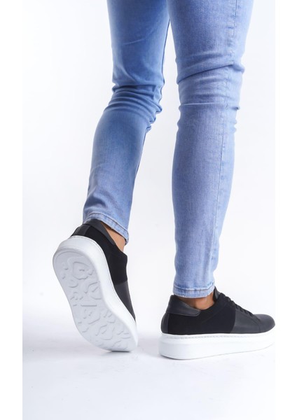 SLW151 Boost Bağcıklı Cilt Süet Erkek Günlük Sneaker Ayakkabı Csbt - Siyah