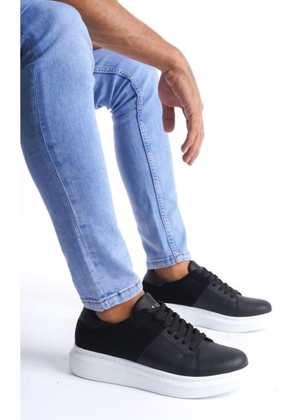 SLW151 Boost Bağcıklı Cilt Süet Erkek Günlük Sneaker Ayakkabı Csbt - Siyah