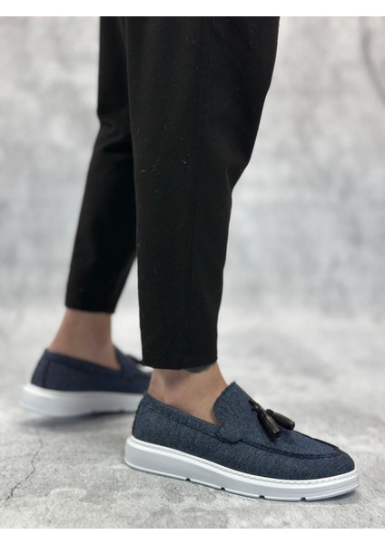 BA0005 Bağcıksız Yüksek Taban Klasik Keten Lacivert Püsküllü Erkek Ayakkabı fiyatları
