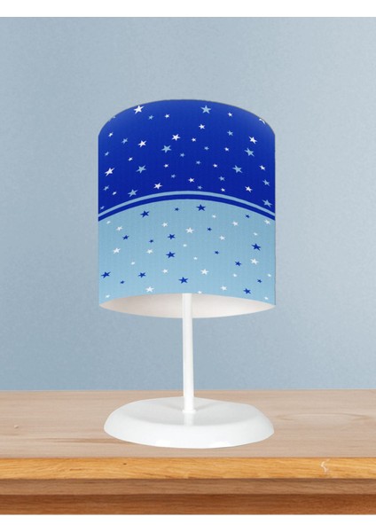 Bebek ve Çocuk Odası Mavi Lacivert Yıldız Desenli Abajur