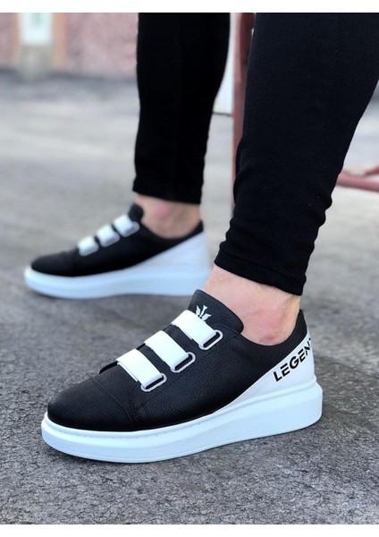 WG029 Siyah Beyaz Kalın Taban Casual Erkek Ayakkabı modelleri