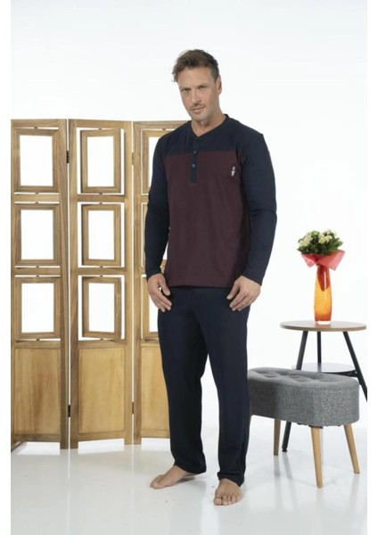 Estiva 24272 Erkek Düğmeli Uzun Kollu Yazlık Penye Pijama Takımı
