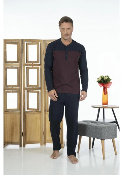 Estiva 24272 Erkek Düğmeli Uzun Kollu Yazlık Penye Pijama Takımı