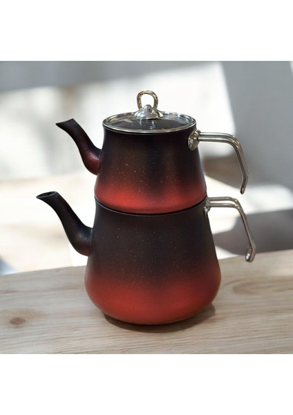 Cheflon Granit Çaydanlık Takımı Seti 1+2,75 Lt. Büyük Boy Silver Kulp