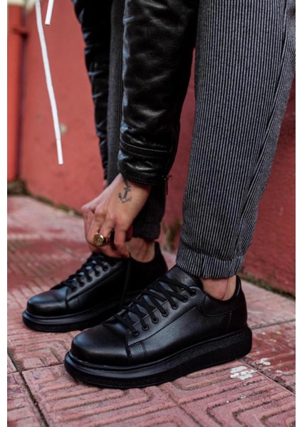 Yüksek Taban Günlük Ayakkabı 044 Siyah (Siyah Taban)