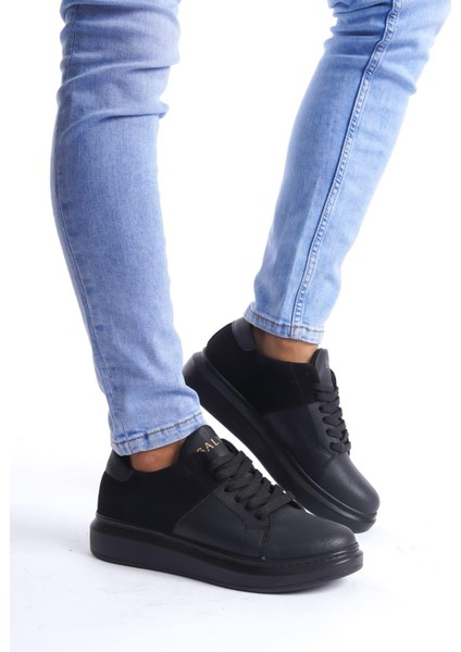 SLW151 Boost Bağcıklı Cilt Süet Erkek Günlük Sneaker Ayakkabı Csst - Siyah