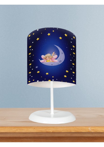 Bebek ve Çocuk Odası Ay Üzerinde Uçan Peri Kız Desenli Abajur