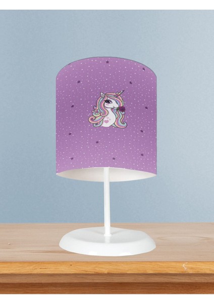 Bebek ve Çocuk Odası Mor Unicorn Desenli Abajur