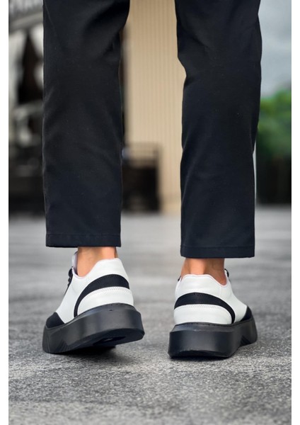 BA0354 Günlük Bağcıklı Erkek Beyaz Parçalı Siyah Yüksek Taban Spor Ayakkabı fırsatları