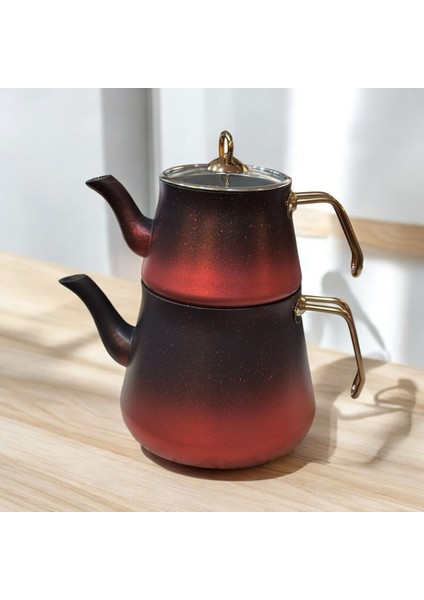 Cheflon Granit Çaydanlık Takımı Seti 1+2,75 Lt. Büyük Boy Bakır Kulp