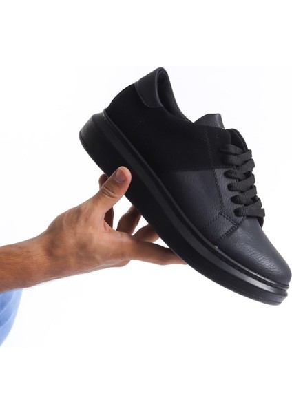 SLW151 Boost Bağcıklı Cilt Süet Erkek Günlük Sneaker Ayakkabı Csst - Siyah