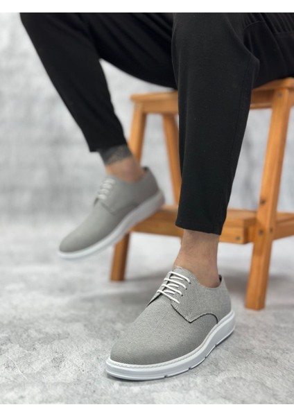 BA0003 Bağcıklı Klasik Spor Koyu Gri Renk Keten Yüksek Taban Casual Erkek Ayakkabı