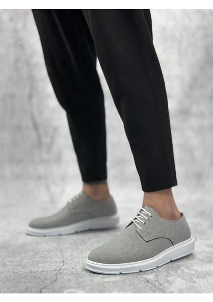 BA0003 Bağcıklı Klasik Spor Koyu Gri Renk Keten Yüksek Taban Casual Erkek Ayakkabı