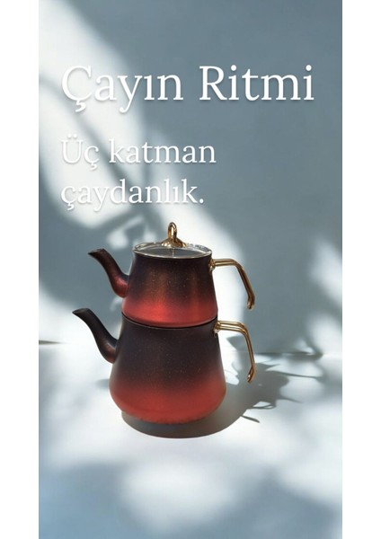 Cheflon Granit Çaydanlık Takımı Seti 1+2,75 Lt. Büyük Boy Gold Kulp