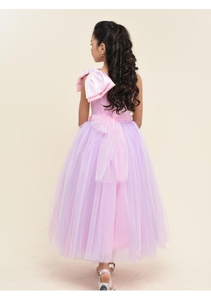 Kız Çocuk Işıltılı Pul Detaylı Tek Omuz Tüllü Uzun Abiye Elbise fiyatları