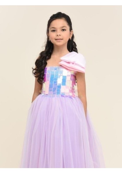 Kız Çocuk Işıltılı Pul Detaylı Tek Omuz Tüllü Uzun Abiye Elbise indirimleri