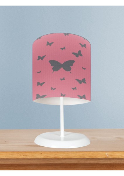 Home Bebek ve Çocuk Odası Kelebek Desenli Pembe Abajur