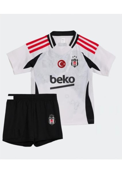 Beşiktaş 24/25 Sezon Harita Desen Kırmızı Şeritli Çocuk Alt Üst Takım T-Shrt Çorap+Bileklik Yanında