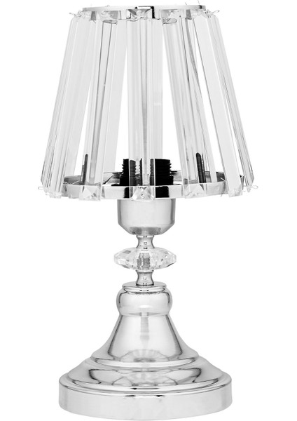 Taşlı Abajur 2'li Kristal Gövdeli Gümüş Salon Yatak Odası Abajur fiyatları