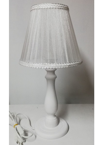 Beyaz Ahşap Ayaklı Beyaz Başlıklı Yatak Odası Abajuru fiyatları