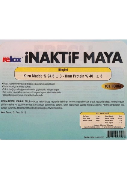 Retox Inaktif Maya-Toksın Bağlayıcı Yem Katkı Maddesi 20 kg Kraft modelleri