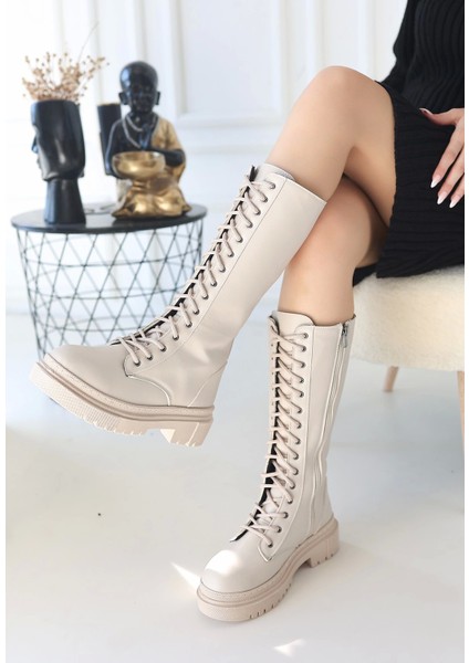 Mennd Bej Cilt Bağcıklı Çizme modelleri