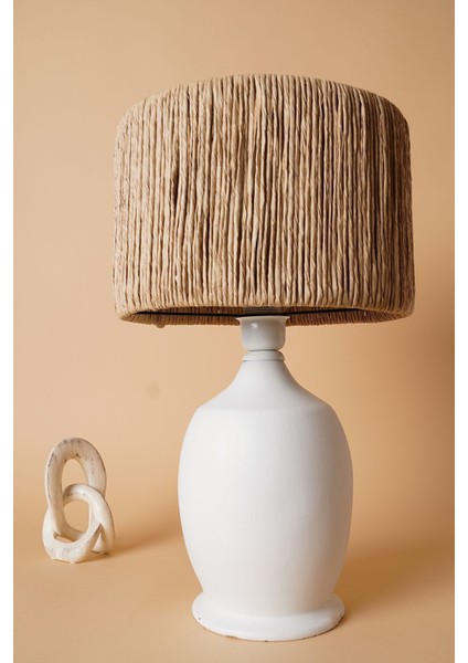 Tigre Handmade Seramik Abajur Beyaz Hasır