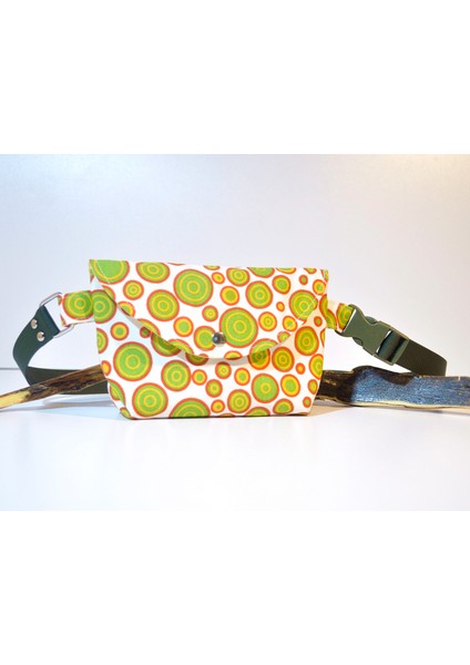 Renkli Yuvarlak Geometrik Desenli Sarı Kareli Astar Mini Bag Bel Çantası
