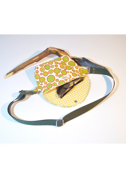 Renkli Yuvarlak Geometrik Desenli Sarı Kareli Astar Mini Bag Bel Çantası