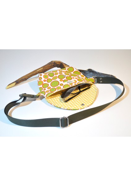 Renkli Yuvarlak Geometrik Desenli Sarı Kareli Astar Mini Bag Bel Çantası