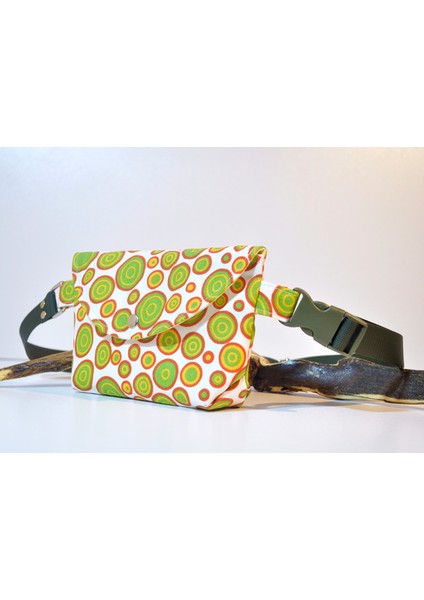 Renkli Yuvarlak Geometrik Desenli Sarı Kareli Astar Mini Bag Bel Çantası
