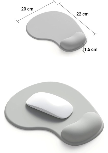 Bilek Destekli Gri Damla Tipi Pürüzsüz Yüzey Dikişsiz Gamer Oyuncu Mouse Pad 20X22CM